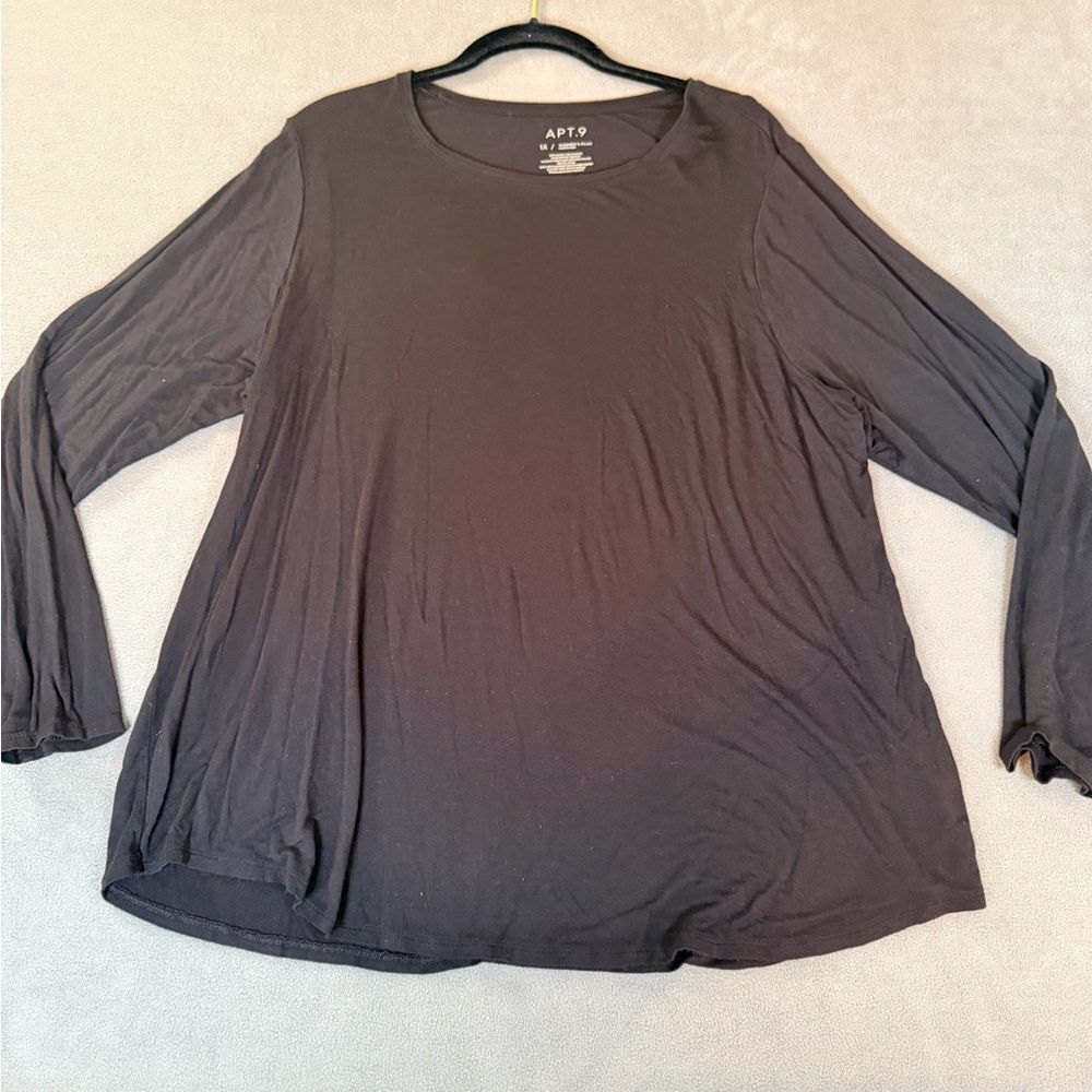 Apt. 9 Women’s Rayon Top/ Blouse/ Shirt Black Long Sleeve T-Shirt- 1X